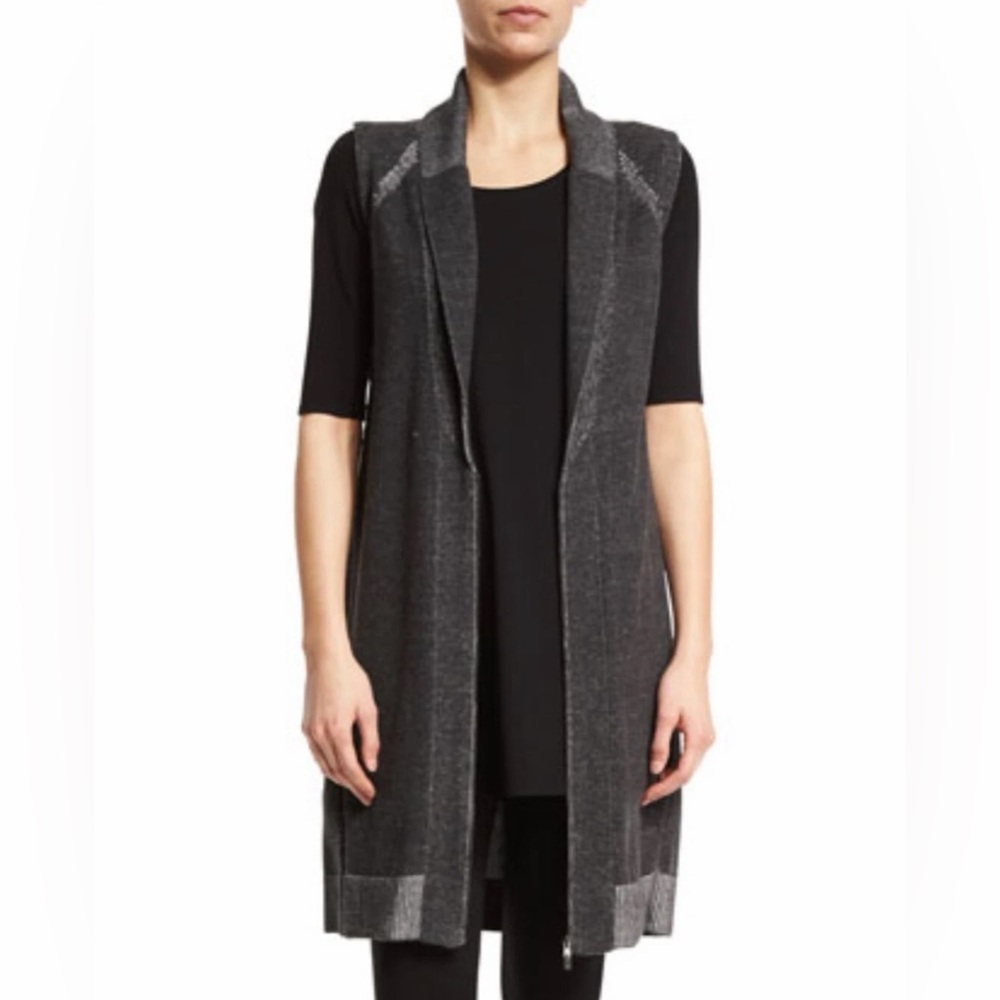 Eileen Fisher - Organic Cotton‎ Zipper Sleeveless Longline Cardigan